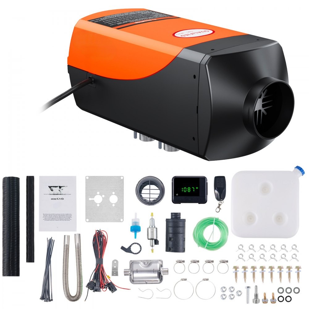 Încălzitor aer diesel 12V/24V, 2 kW, cu afișaj LCD, telecomandă și rezervor 10 L, pentru rulote, campervan-uri, remorci și bărci