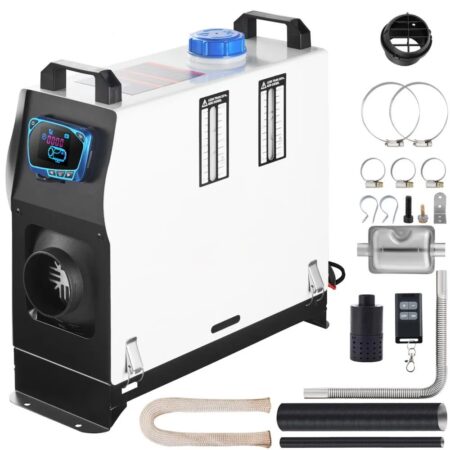 Încălzitor aer diesel 12V, 8 kW, tip All-in-One, cu o ieșire de aer, afișaj LCD roșu și telecomandă, pentru autoturisme, rulote, camioane și bărci