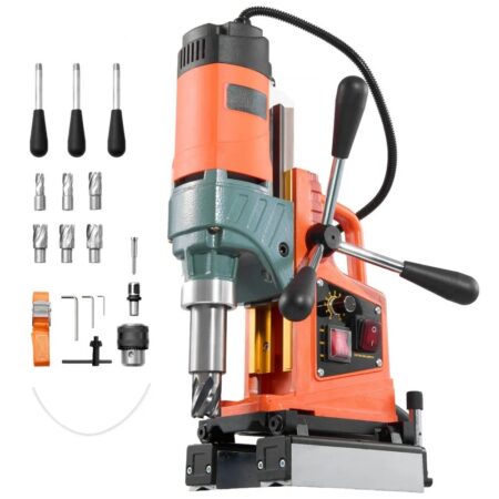 Mașină de găurit cu talpă magnetică 1400W, 0–850 RPM, sens reversibil, diametru găurire 50 mm, 6 freze carote incluse