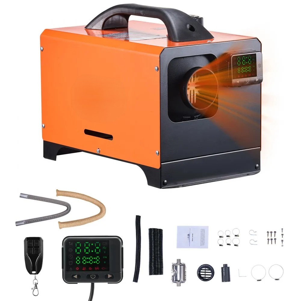 Încălzitor aer diesel 12–24V, 8 kW, cu afișaj digital color pătrat, telecomandă, încălzire rapidă, zgomot redus și anunț vocal, pentru rulote, camioane, camper, bărci și remorci