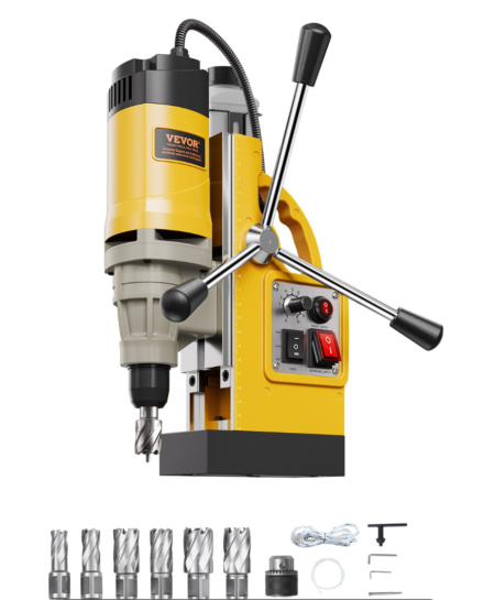 Mașină de găurit cu talpă magnetică Vevor 1400W, 50 mm, forță 12800N, 6 carote incluse