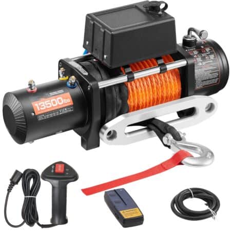 Troliu Electric Camion VEVOR – 6100kg, 12V, Frânghie Sintetică, Impermeabil