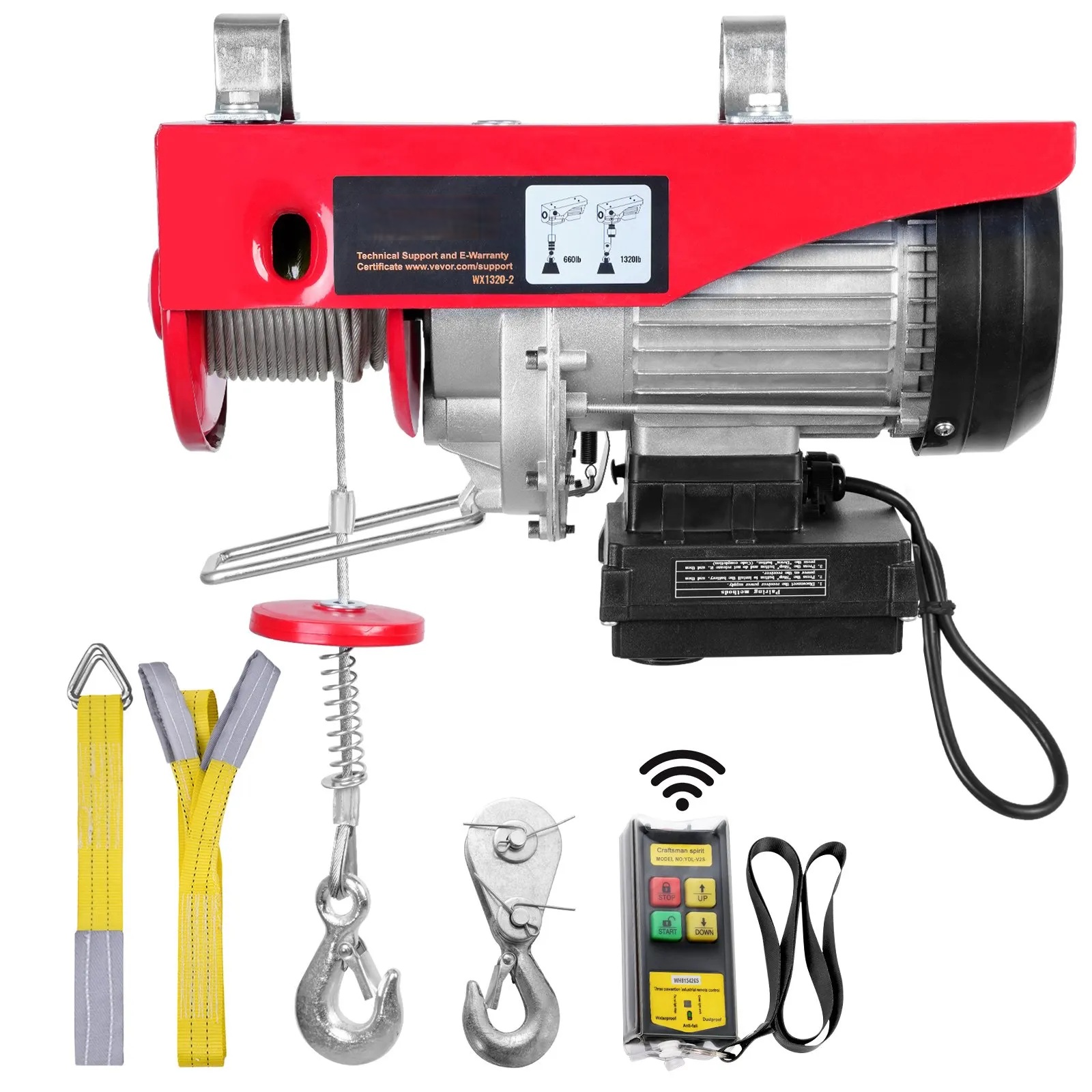 Troliu Electric VEVOR – 600kg, 1150W, H=12,19m, Telecomandă Wireless, Uz Industrial