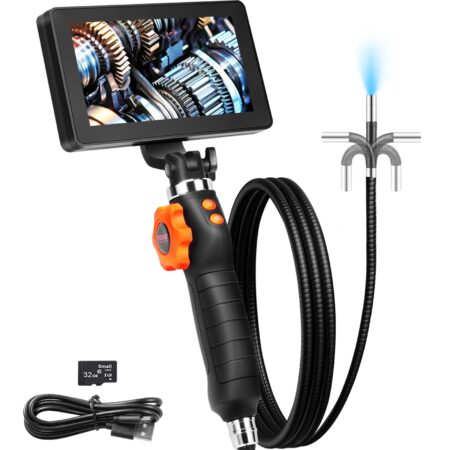 Cameră endoscopică articulată bidirecțional, lentilă 6.4 mm, ecran IPS 5" 1080P HD, zoom 8X, 8 LED, cablu 1.5 m, pentru auto și instalații