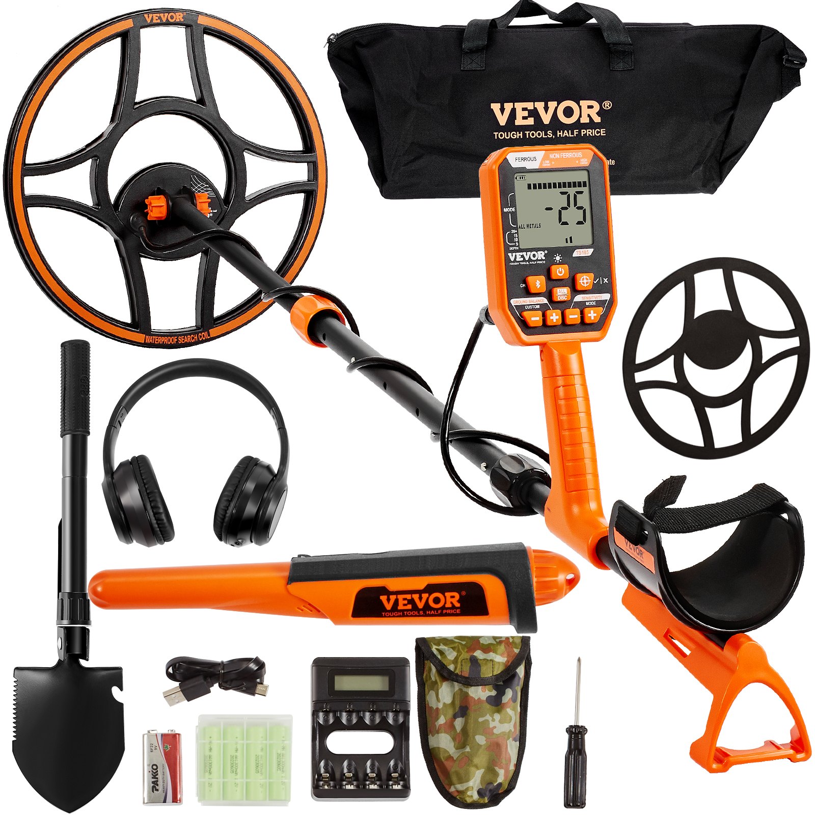 Detector de Metale VEVOR IP68 bobina 30.5cm 7 moduri