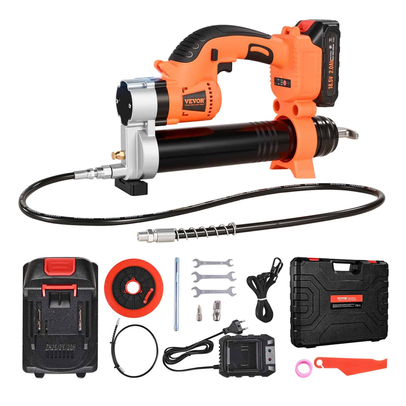 Pistol de Gresat fără Fir VEVOR 20V, 8000 PSI (55 MPa), cu Acumulator 2,0 Ah, LED, Furtun 762 mm și Trusă (LD-8207A)