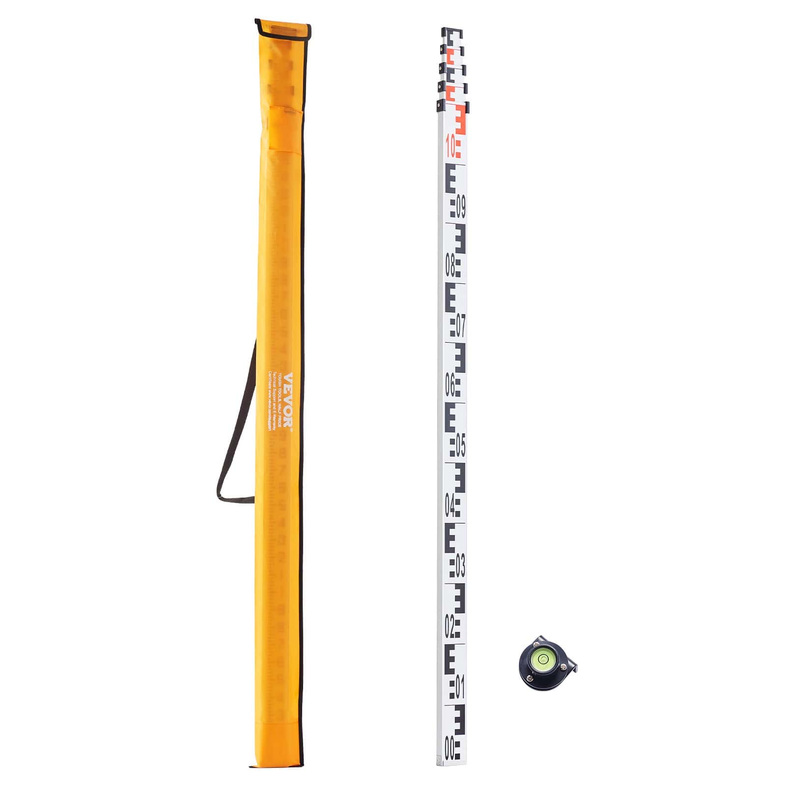 Riglă Telescopică VEVOR (Mira Topografică) 5 m, Aluminiu 6063-T5, Gradații CM/MM Dublă Față, Nivelă cu Bulă și Husă (5M5J)