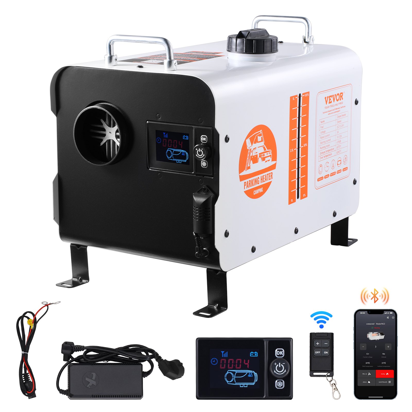 Aeroterma diesel VEVOR 8kW alba 12V 24V