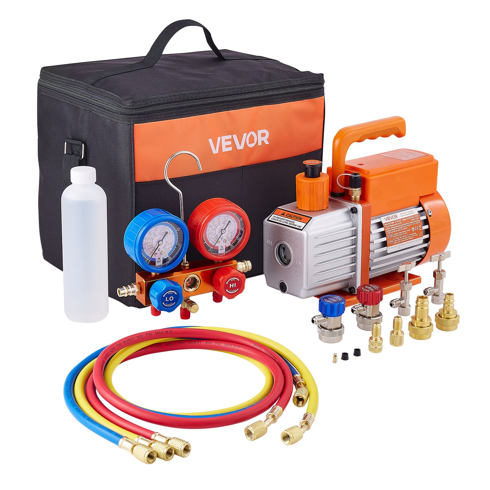 Set Pompa de Vid AC VEVOR 115 L/min cu manometre distribuitor - portocaliu